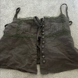 Olive Green Lace-Trimmed Button-Up Women's Top size small